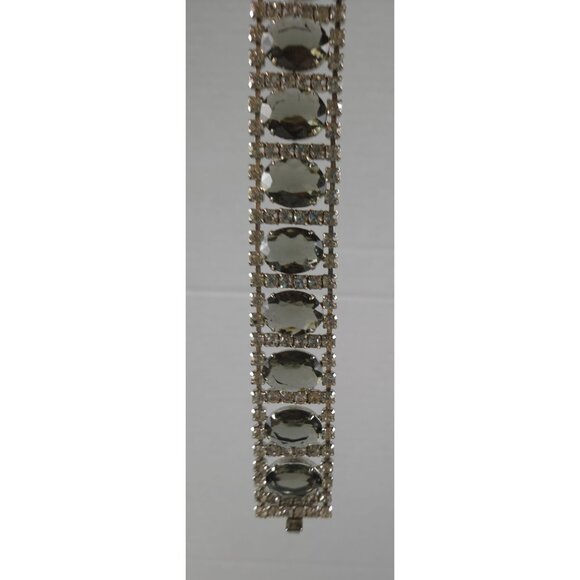 Vintage Smoke and Ice Crystal Rhinestone Bracelet & Earrings Set Oval - Picture 14 of 16